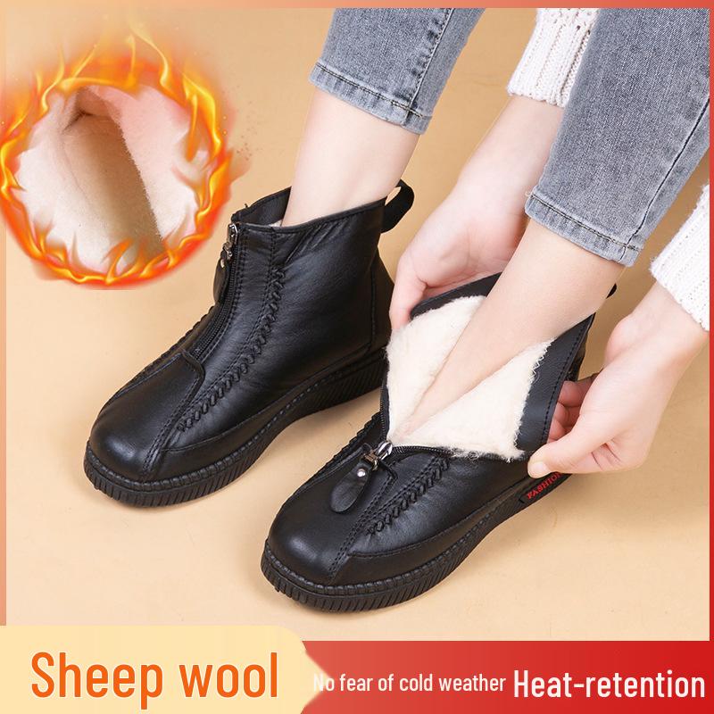 

Merino Wool Fleece-Lined Non-Slip Winter Shoes for Women - Soft Sole Casual Snow Boots 39