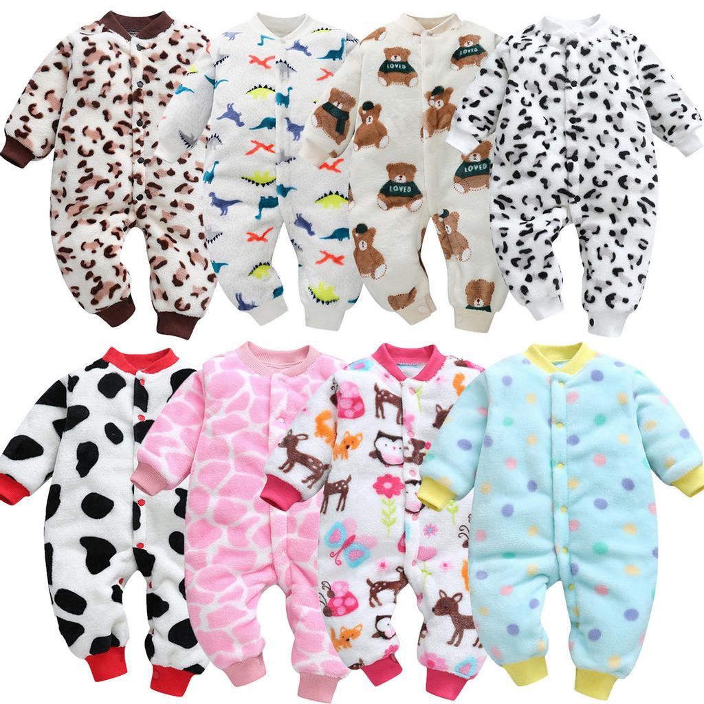 Newborn Infant Boy Fleece Thick Warm Jumpsuit Playsuit Romper Clothes