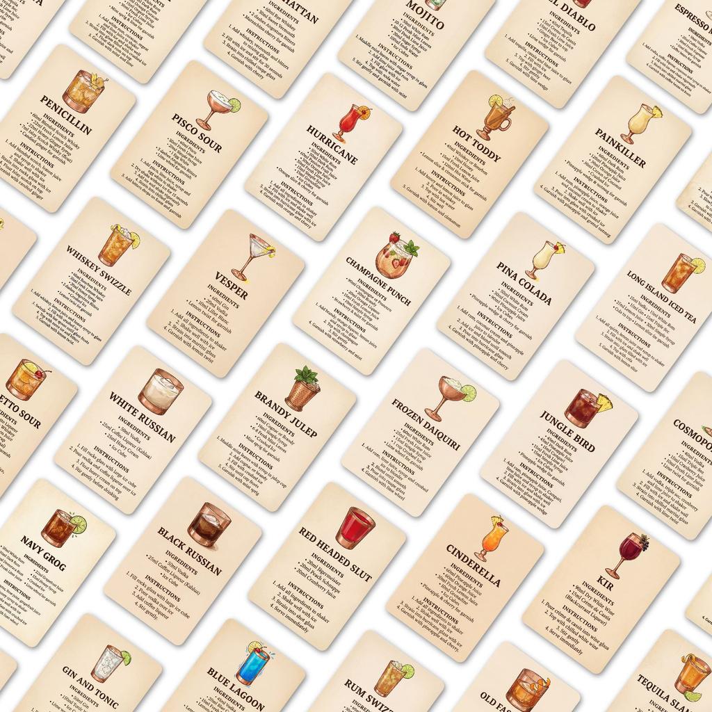 36 Peças Cartões Flash de Receitas de Sucos Mistos Cartões de Receitas para Bartender Instruções Passo a Passo para Fazer Bebidas Livro de Receitas de Bebidas Guia Abrangente de Concoção