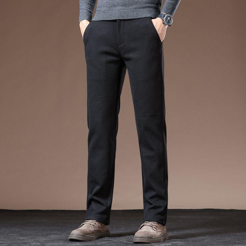 Men's High-End Slim Fit Woolen Trousers - Autumn/Winter Collection, Elastic Straight Leg, Light Luxury Casual Style.