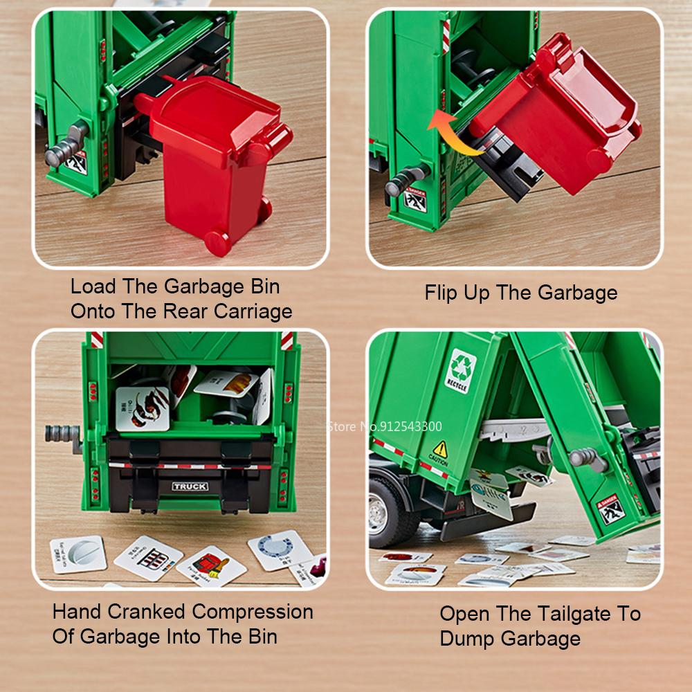 1:24 Garbage Car Sanitation Truck Toy Model Metal Diecast Music Light Doors Opened Engineering Vehicles Inertial Advance Toys