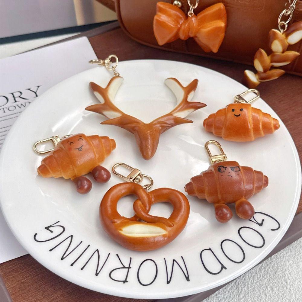 Bagel Simulated Food Key Chain Pretzel Croissant Bag Accessory Kawaii Alkaline Bread Pendant  Gift
