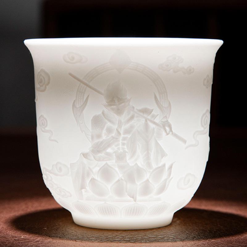 Heart Sutra Ceramic Tea Cup: Douyin Kuaishou Live Traffic Boost, Hundred Blessings Design, Mutton Fat Jade White Porcelain