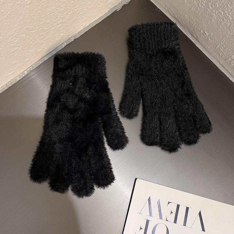 Simple Colorful Thermal Gloves With Faux Fur Lining For Winter Wear