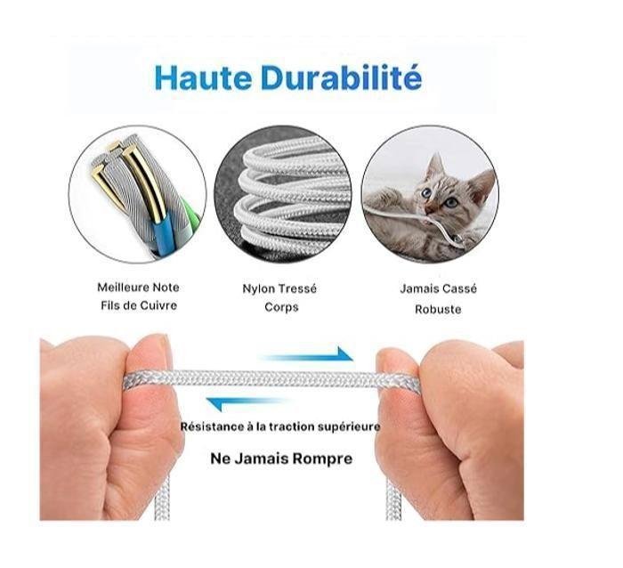 Câble iPhone [1m+1m/Lot de 2] Cable Chargeur iPhone Certifié MFi Câble Lightning avec Connecteur Résistant Fil Charge Rapide Compati