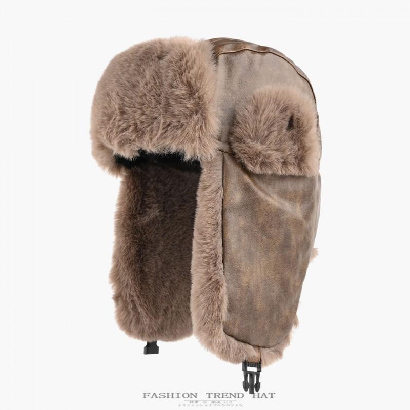 Winter Fleece-Lined Leather Trapper Hat Men Women Warm Ear Protection Cap Outdoor Cycling Skiing Cold Weather