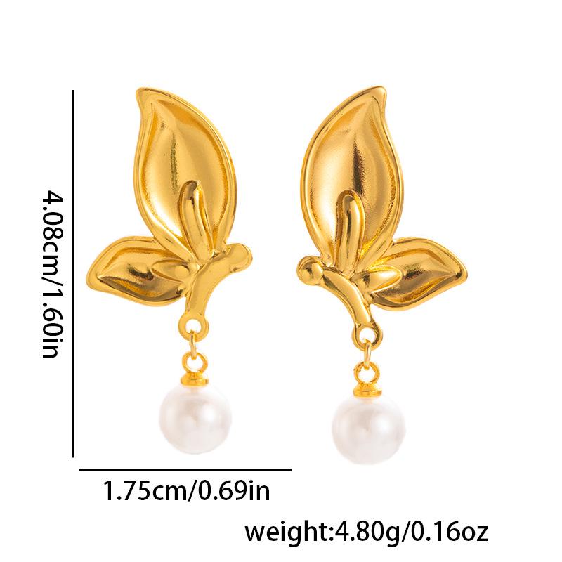 French Minimalist Stainless Steel Pearl Stud Earrings for Women