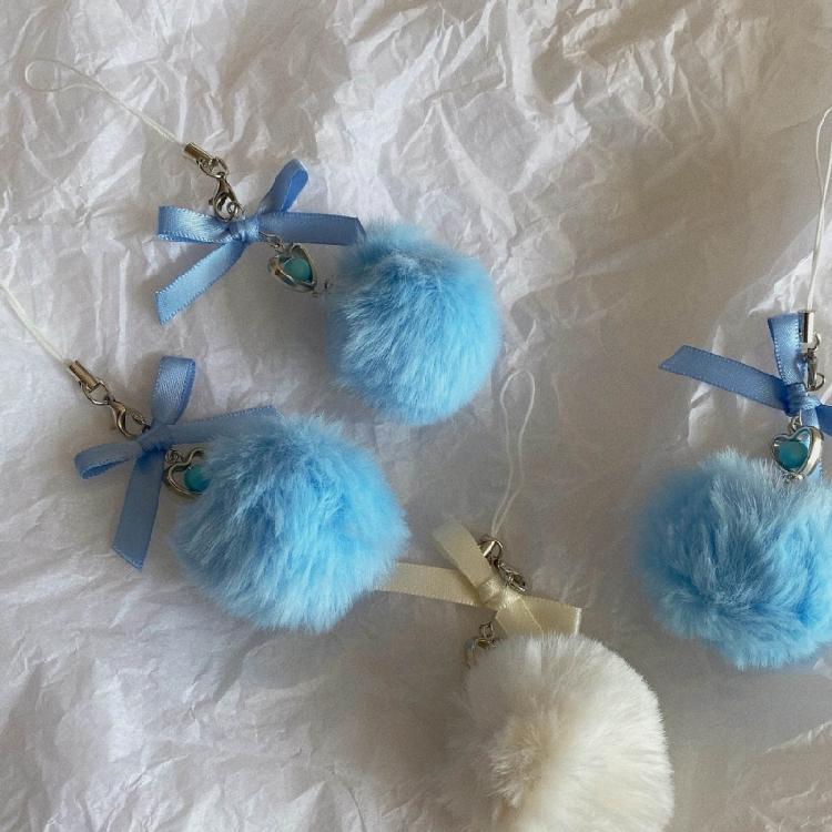 Trendy Pentastars Key Rings Pendant Rabbit Faux Furs Ball Keychain  Accessories