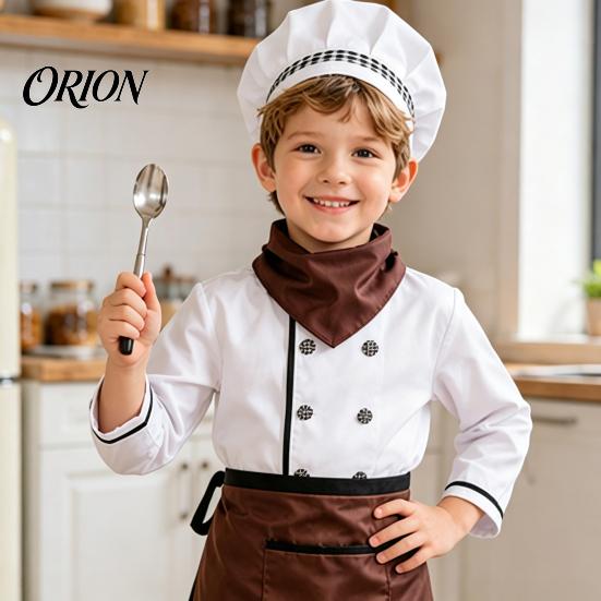 Stage Performance Chef Suit Kids Costume for Boys And Girls, Comfortable Cooking Outfit with Little Set Apron Hat Role Play Baking Activities