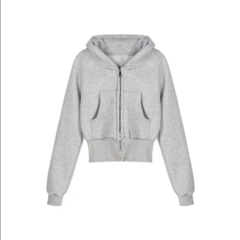 

Серая толстовка на молнии с капюшоном женская осенняя корейская версия маленькая короткая кофта повседневный корейский универсальный свитер S серый