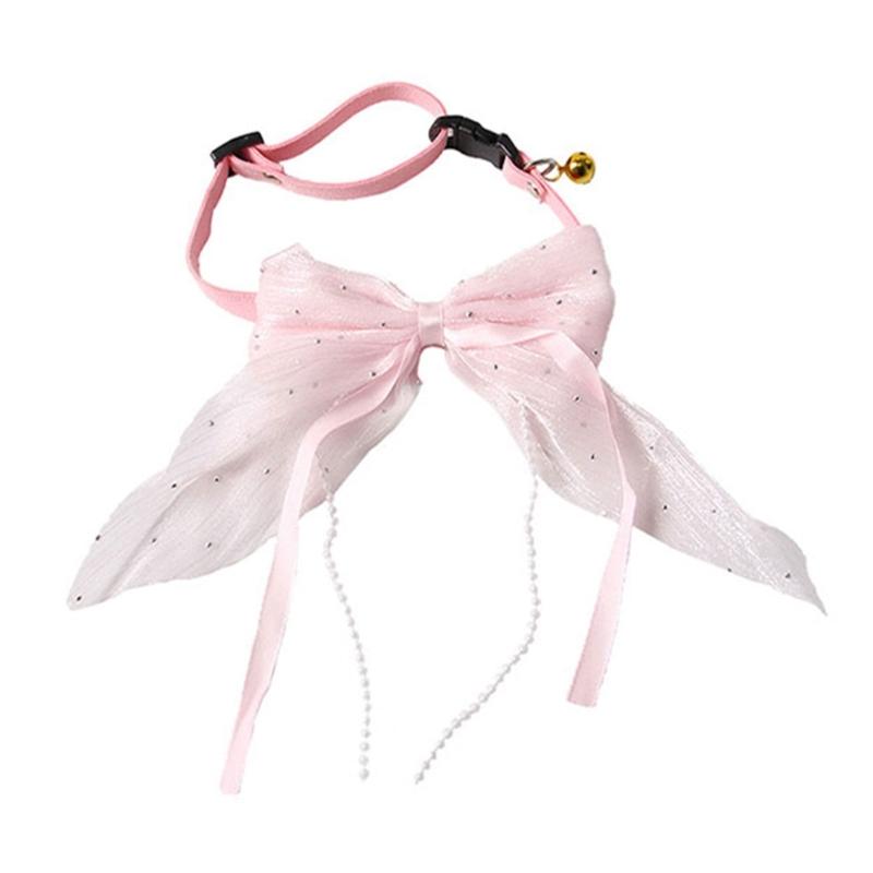 Stylish Fabric Puss Collar Necklace Adjustable Length And Decorative Bowknot Pet Neckband For Small Medium Pet