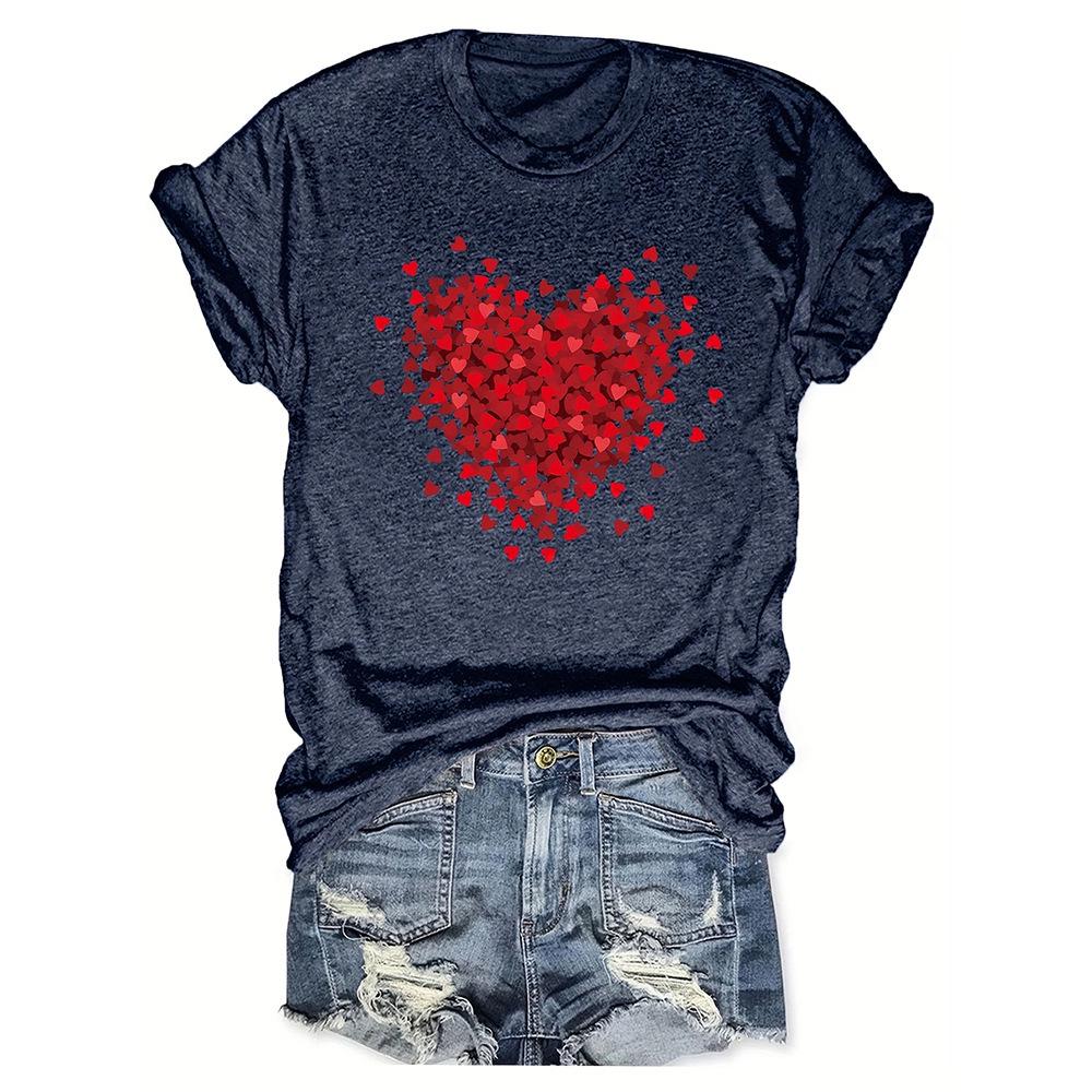

Повседневная свободная женская футболка с круглым вырезом и короткими рукавами с принтом «Лепестковое сердце» на День святого Валентина XL темно-синий