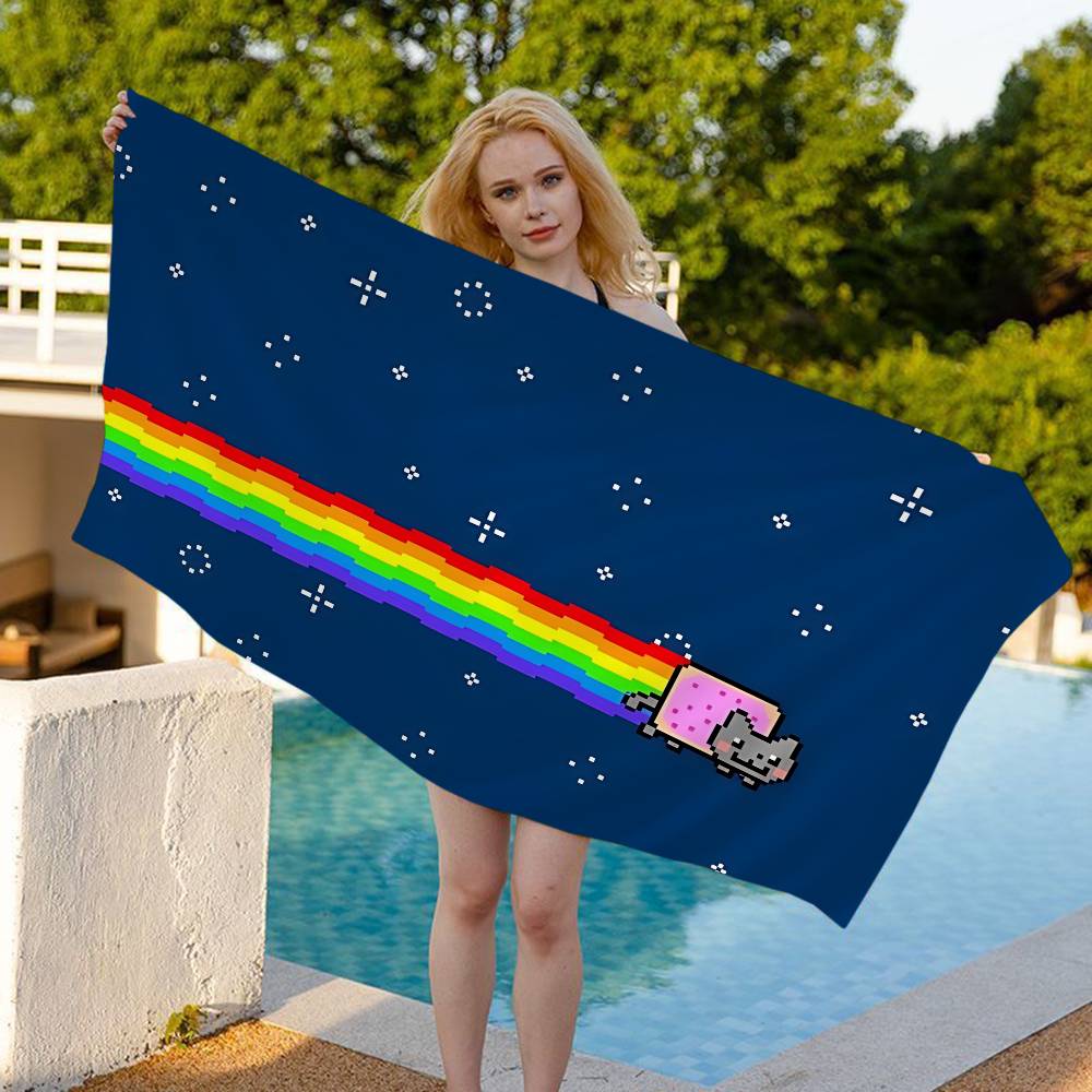 Cartoon N-Nyan Cats Cute Microfiber Blanket Quick Drying Beach Towels Oversized Printing Super Absorbent Pool Towel Blanket