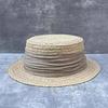 Straw Hat Simple Pleated Cloth Flat Top Raffia Top Hat Women'S Spring And Summer Pastoral Vacation Seaside Short Brim Sun Hat