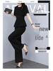 Women's Black Chiffon Shirt & High-Waisted Wide-Leg Pants Two-Piece Set for Summer
