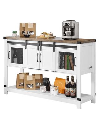 Coffee Bar Cabinet, 47.3 X 15.7 X 32.7 In Farmhouse Coffee Bar Cabinet with 4-Tier Storage, Coffee Bar Table with Barn Doors