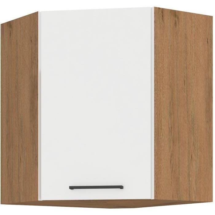 ROCK - Corner Wall Unit - Lancelot Oak and Glossy White Melamine - 58 X 58 Cm