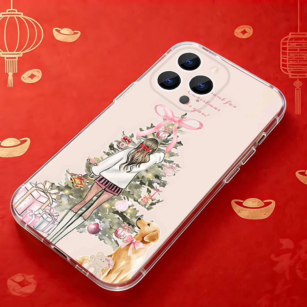 Christmas Tree Girl GiftS Transparent Soft Case for iPhone 17,16,15,14,13,12,11,Pro,Max,Plus, X,XS,XR,SE4,E Mini