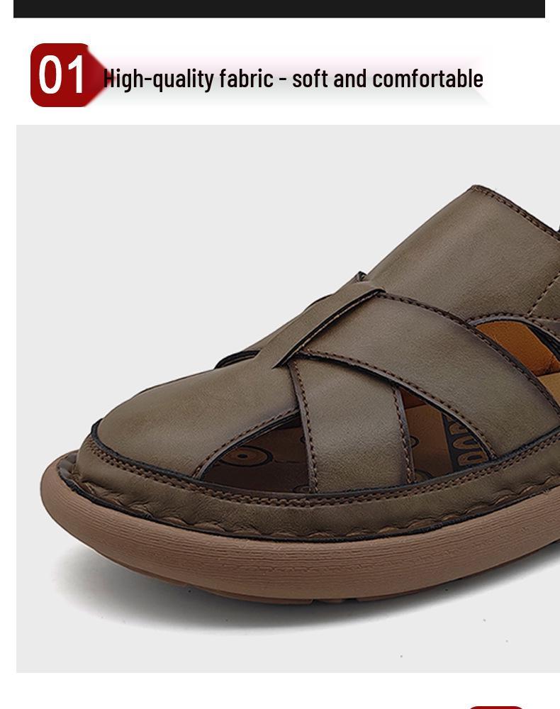 Men's Casual Large Size Lightweight Beach Sandals with Handmade Stitching