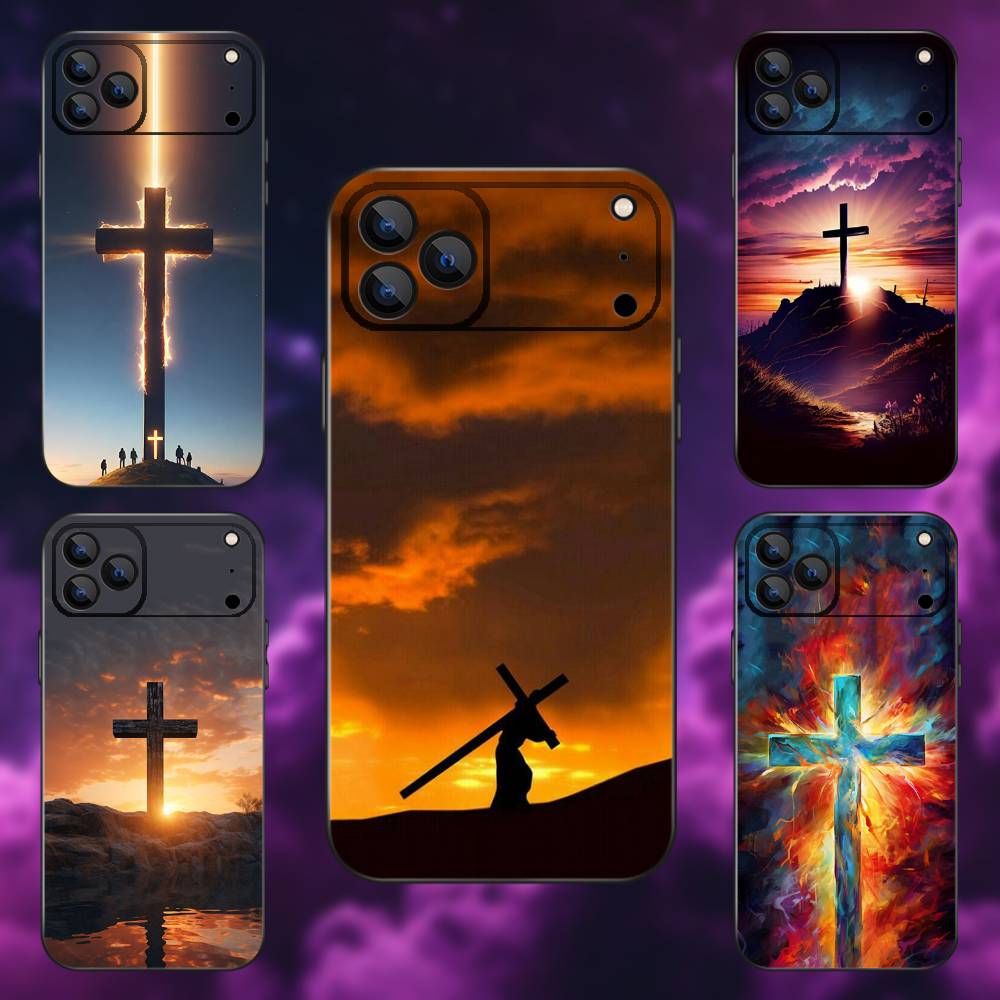 Art Bible Christian Cross Phone Case For iPhone 17,16,15,14,13,12,Pro,Max,Plus,E,SE4,Air,Mini Black Soft Box