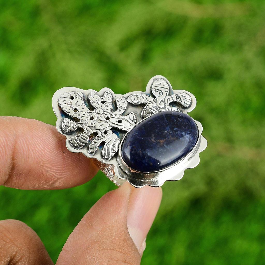 Womens day Sale 925 Silver Sodalite Stone Mother Promise Statement Ring Jewelry