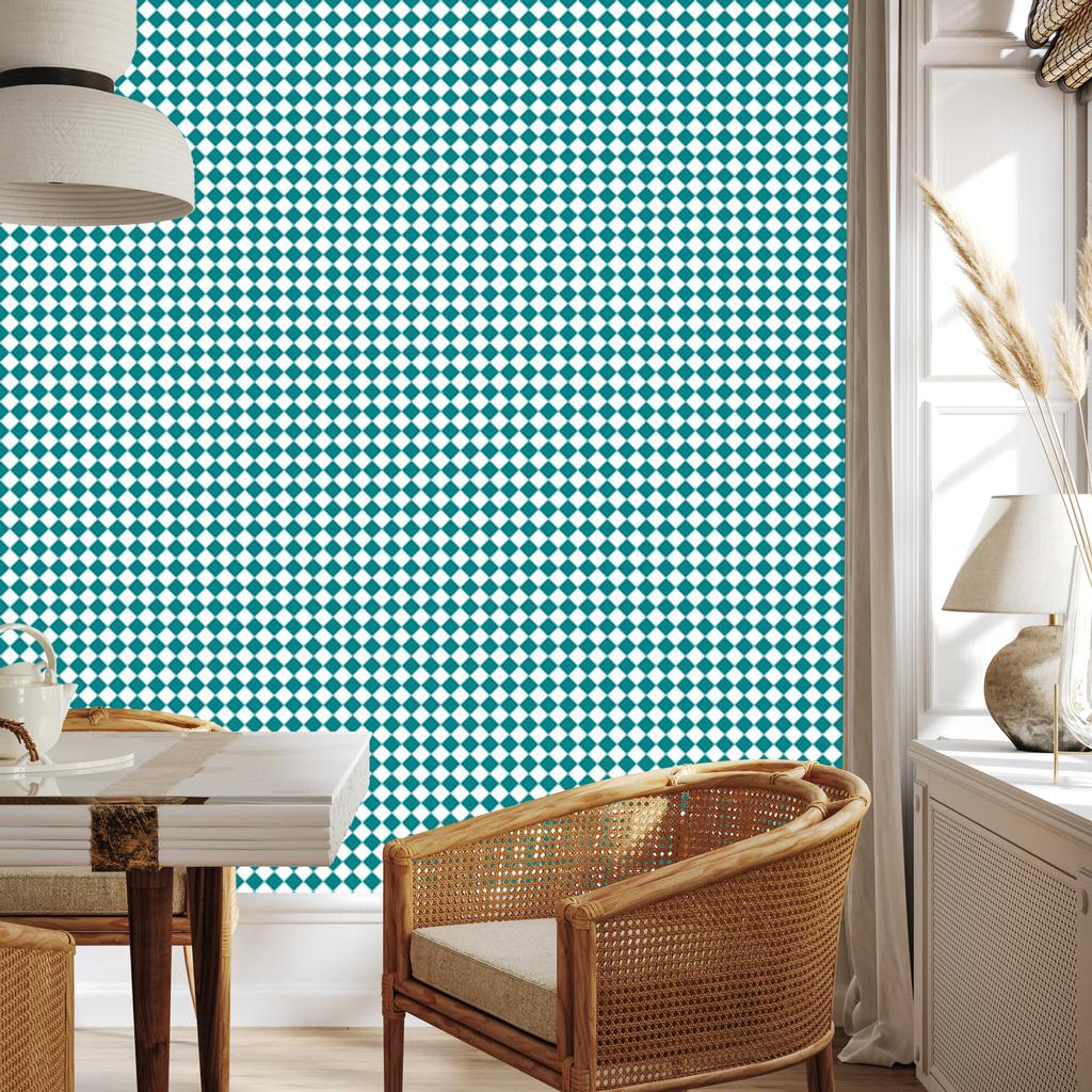 Geometric rhombus wallpaper turquoise, white and celadon 50x1000
