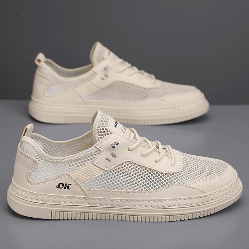 Men's Shoes Summer Breathable Thin Mesh Sports Leisure Teenagers One Pedal Hollow Mesh Shoes Small White Board Shoes Trendy Shoes