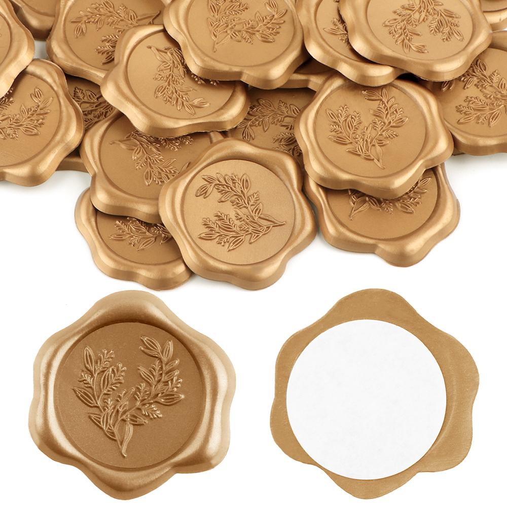 30pcs Olive Branch Love Tree Style Wax Seal Stickers Self-Adhesive Wedding Invitation Envelope Seal Gold Stickers For Decorating