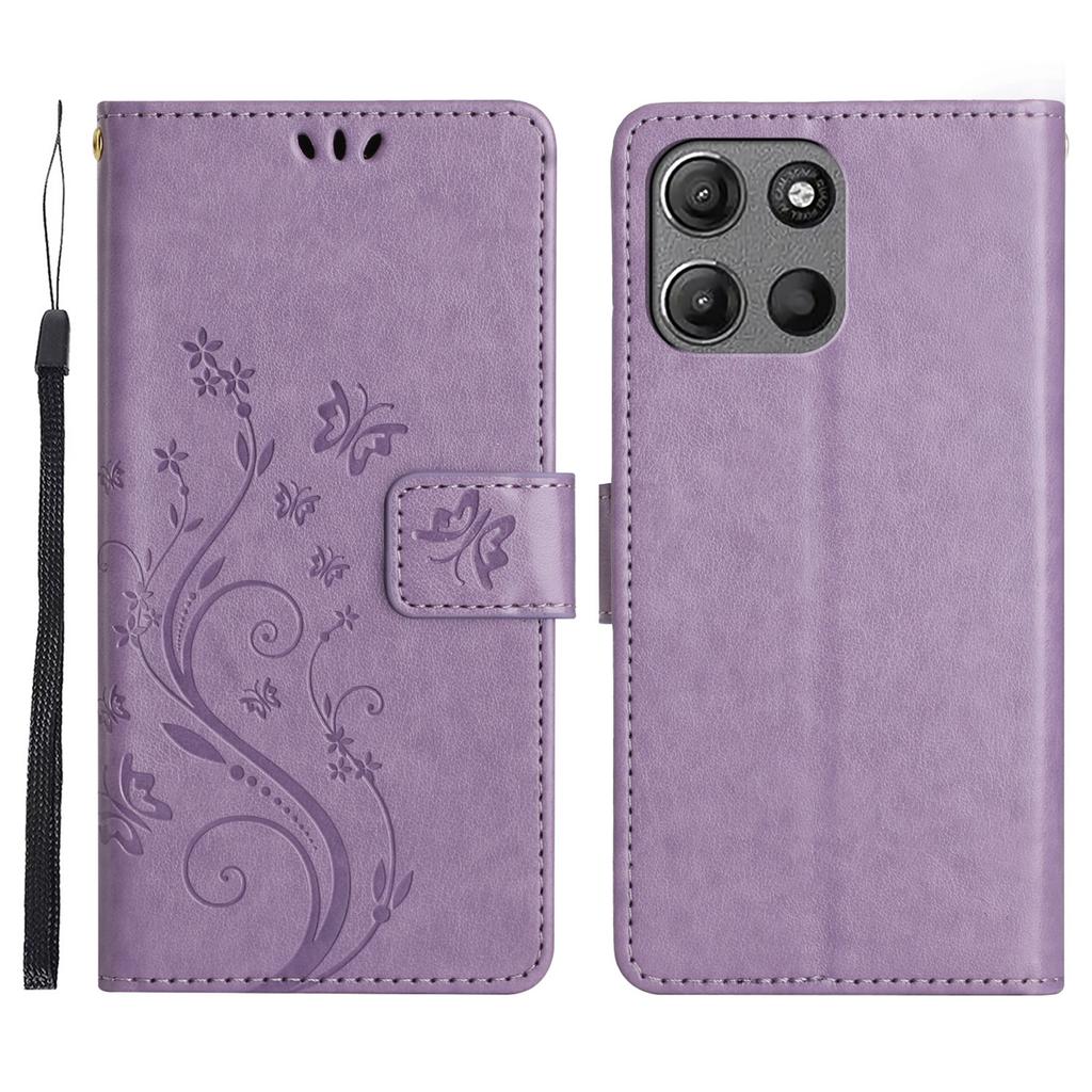 For Motorola Moto G (2026) 5G Leather Wallet Case Butterfly Flower Imprinted Phone Cover with Strap