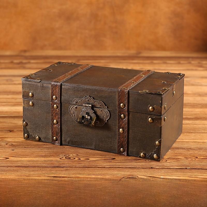 Wooden Desktop Vintage Storage Box With Lock For Home Office Organizing Decor