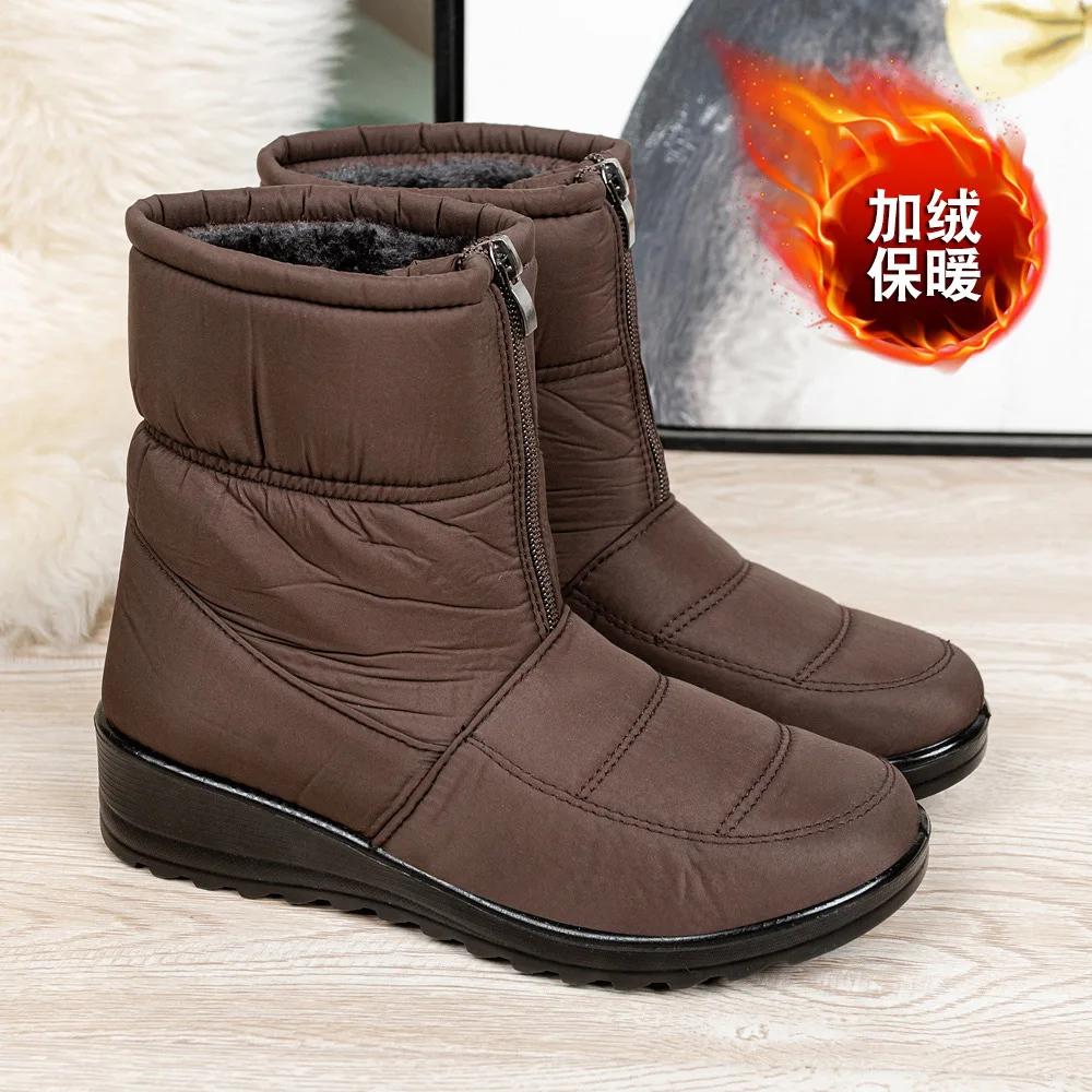 Winter Shoes Fo Women Waterproof Snow Boots Warm Plush Ankle Boots Front Zippers Non-slip Plus Size 35-44 Platform Boots