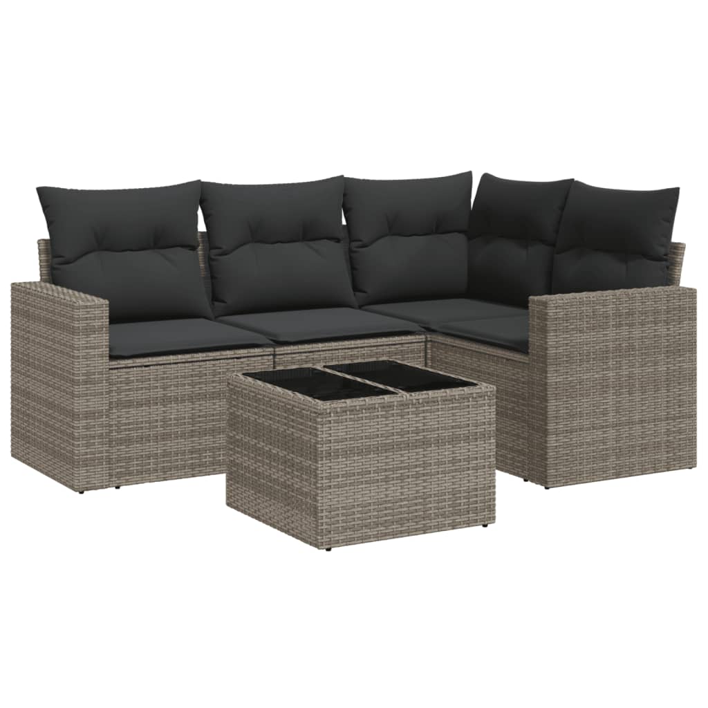 Vidaxl 5-Cz. Set da Giardino, Cuscini, Rattan PE Grigio