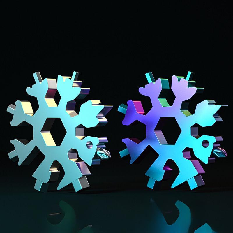 Chiave Multifunzionale a Fiocco di Neve 18-in-1: Utensile in acciaio leggero con caratteristiche ottagonali ed esagonali