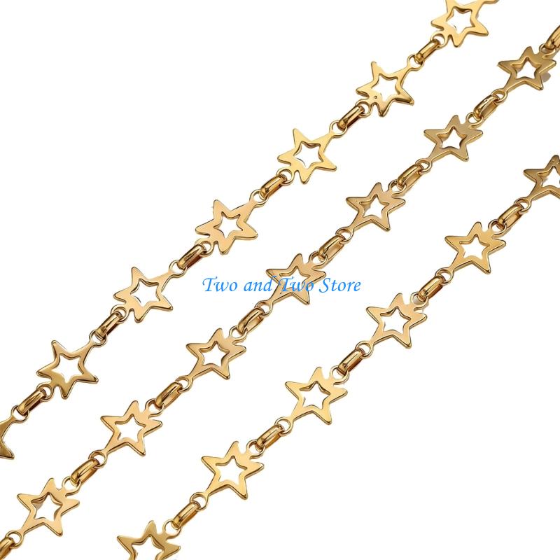 HX6F Practical Hollow Star Pattern Chain Extender Multipurpose Jewelry Chain Metal Texture Suitable for Most Necklaces Making