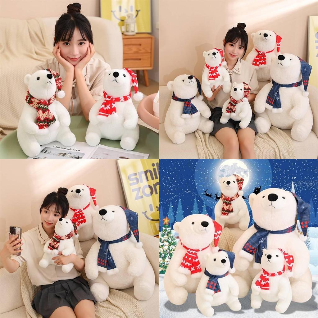 Polar Bear Plush Toy Christmas Edition With Short Plush For Kid And Holiday Gift