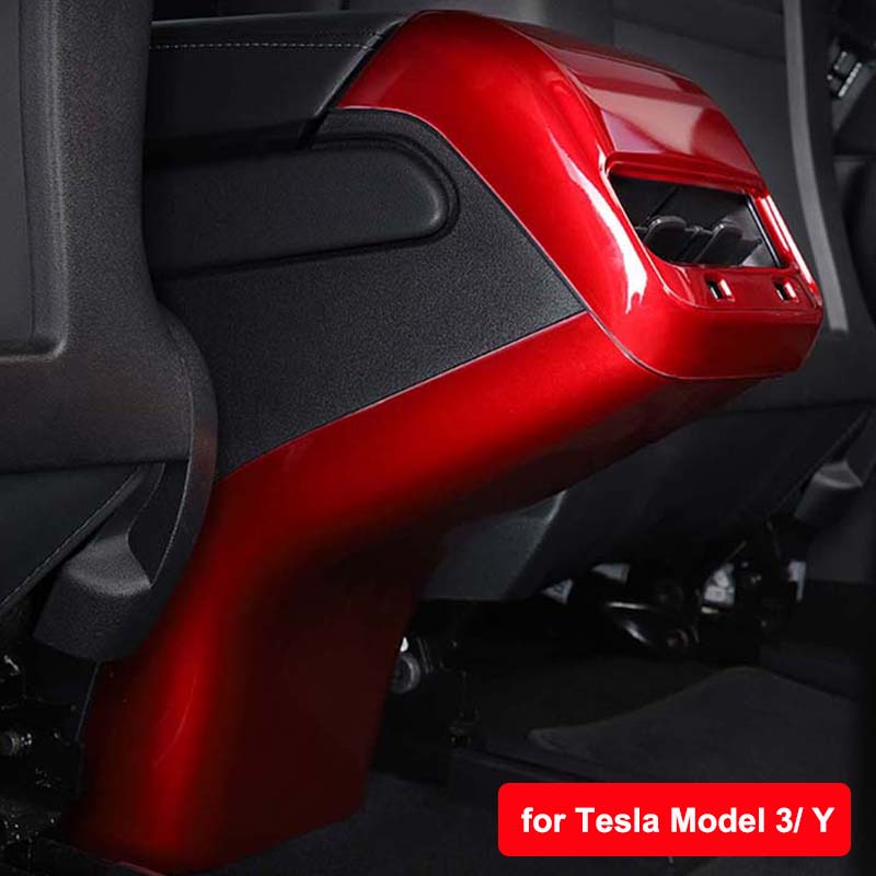 For Tesla Model 3 Y 2023 Rear Air Outlet Protector Cover Modified  Interior Accessories Red White Carbon Fiber Pattern Part