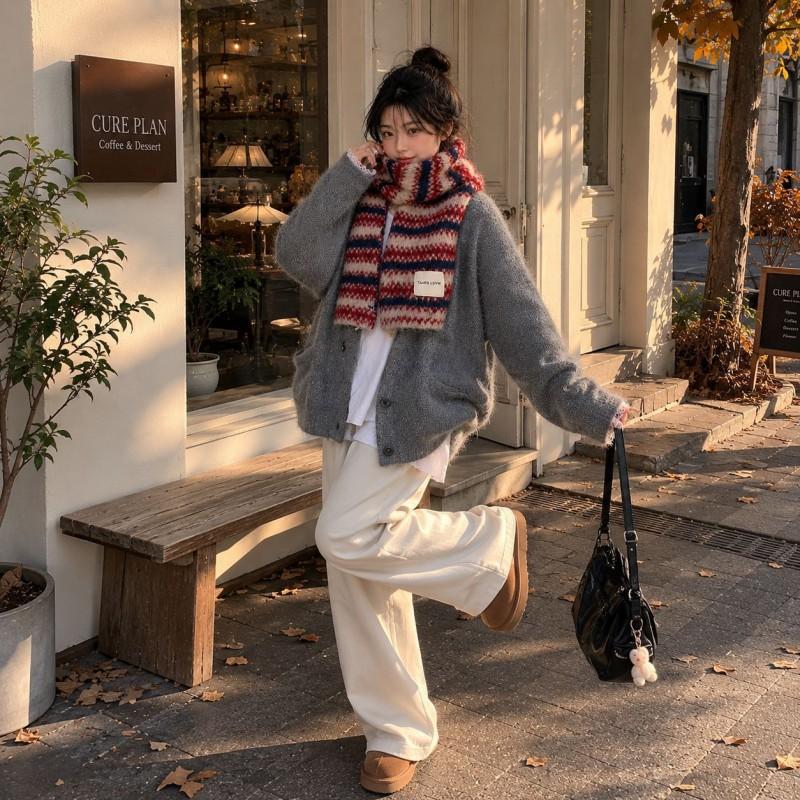 Womens Thick Knit Scarf With Colorful Stripes Warm Winter Accessory Soft Lightweight Wrap Daily Wear