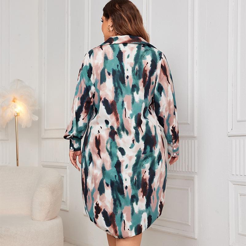 Plus Size Women's Fashion New Loose Long Sleeved Polo Neck Dress