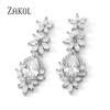 ZAKOL Luxury Cubic Zirconia Flower Dangle Earrings for Women Big Water Driop Cz Earring Bridal Wedding Jewelry EP1132