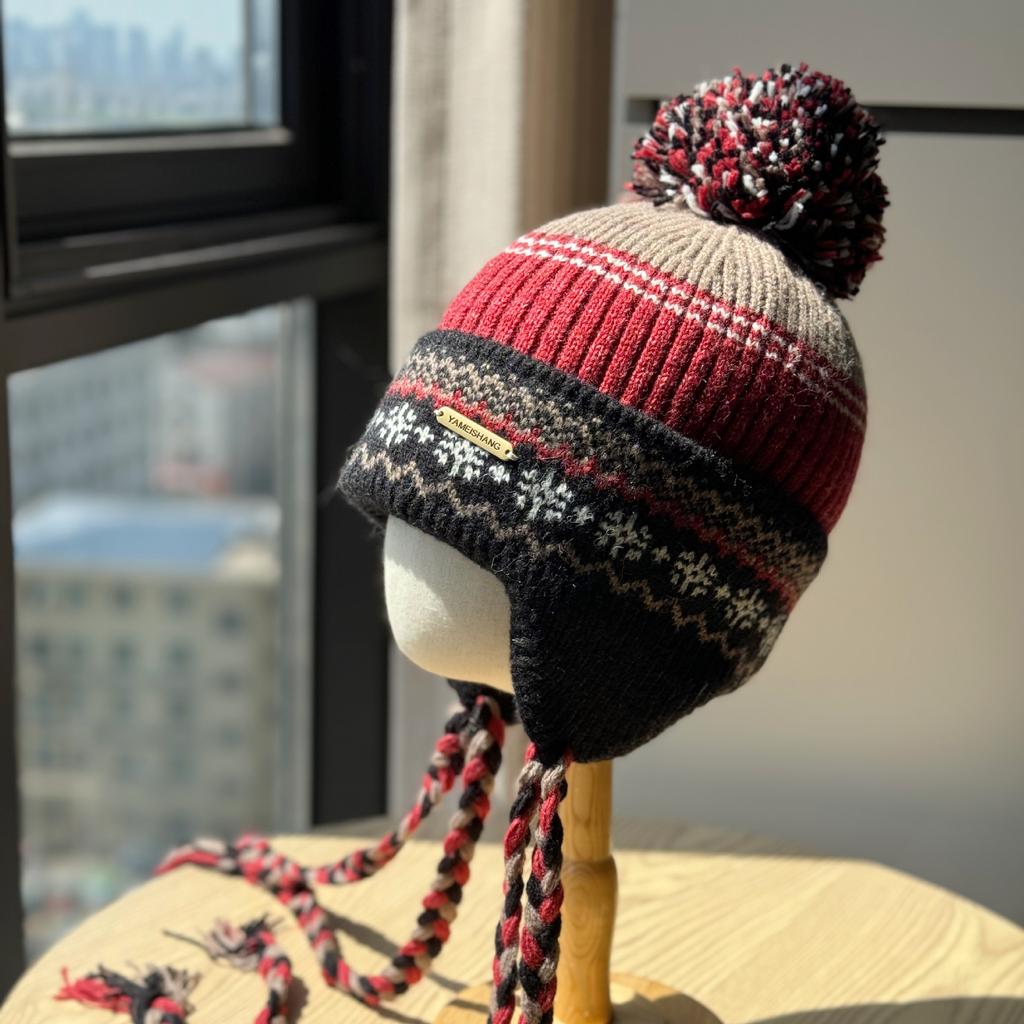 New Style Wool Ball Knitted Wool Hat for Women In Autumn and Winter Korean Style Thickened Cold Proof and Warm Ear Protecting Lei Feng Hat Small Face