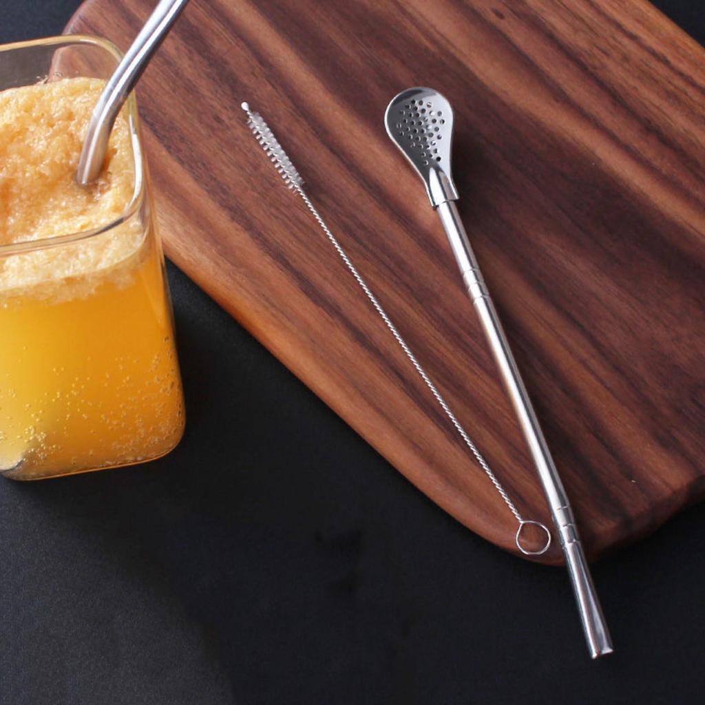 Stainless Steel Straw Spoon Dual-purpose Coffee Stirring Spoon