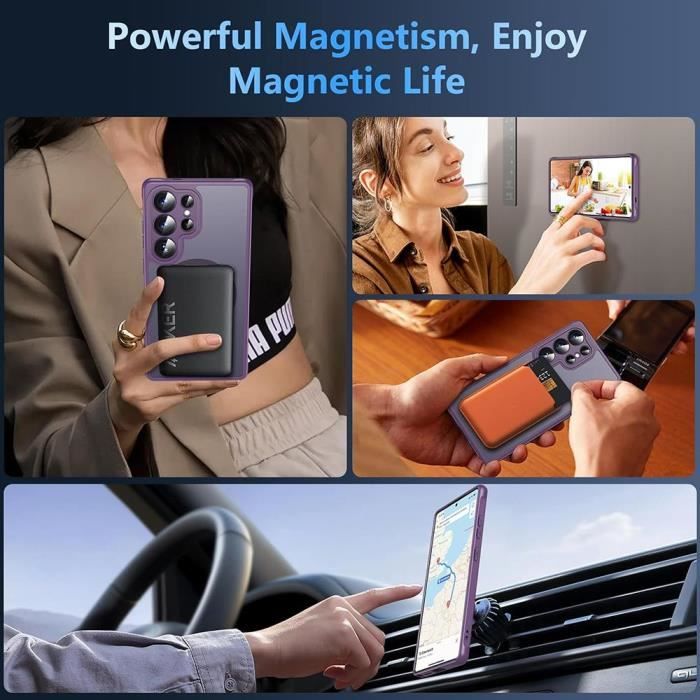Coque pour Samsung Galaxy S25 Ultra, Protection avec Cerle Magnétique et Vitre Caméra Anti-Rayures Antichoc - Violet