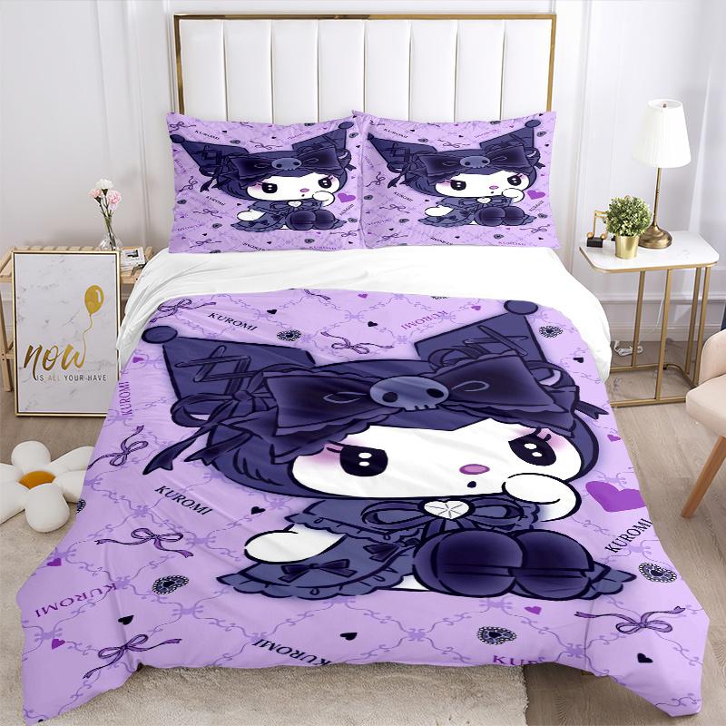 3pcs Cute Kuromi Printed Quilt Set - Soft and Comfortable Quilt Cover for Bedroom, Guest Room and Dormitory Decorative Bedding Set 1 Duvet C