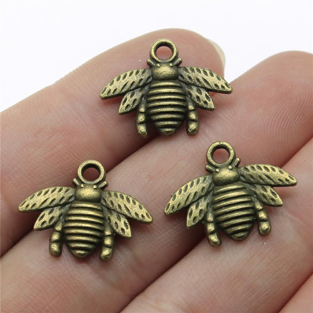 20pcs Charms Bee Tibetan Bronze Silver Color Pendants Antique Jewelry Making DIY Handmade Craft