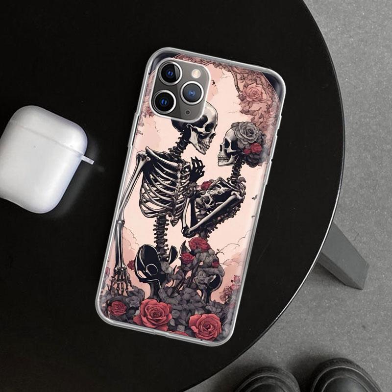 Anatomy Skeleton Heart Lovey Kiss Phone Case Cover for iPhone 11 12 13 Mini 14 15 Plus 16 Pro Max 17 Air 7 8 + SE Art Customized