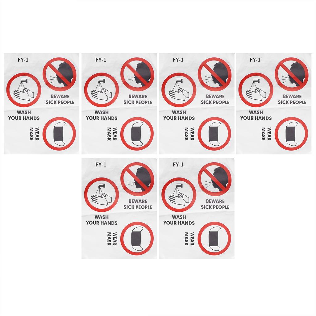6PCS Caution Notice English Reminder Slogan Wall Sticker Sign for Hospital Company School