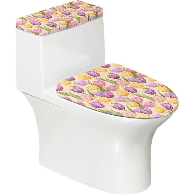 Green Toilet Seat Cover Leaves Toilet Tank Cover Set 2 Piece Comfortable Round Oval Elongated тюльпан