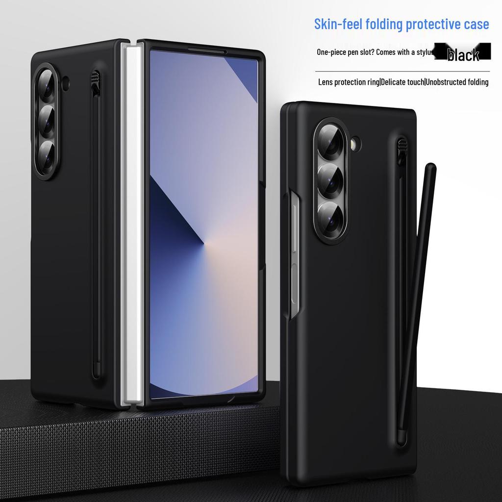 Samsung Z Fold7/6 Case: Cross-border Compatible, Folding Screen, Pure Color, Skin-Feel Design with Stylus Holder