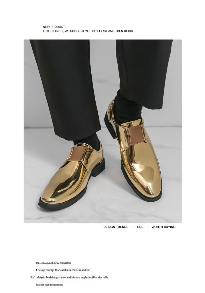 British Gold Pointed Toe Leather Loafers for Men - Spring/Autumn Slip-on, Large Size, Casual Style.