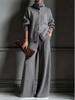 Ensemble Tricot 2 Pièces Cardigan Uni à Col Haut et Pantalon Large Automne/Hiver